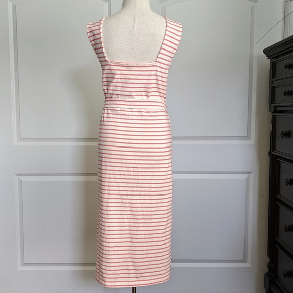 Rails Dress Midi Tie Waist Sleeveless 100% Cotton Knit Ivory Peony Stripe L NWT - Picture 6 of 11